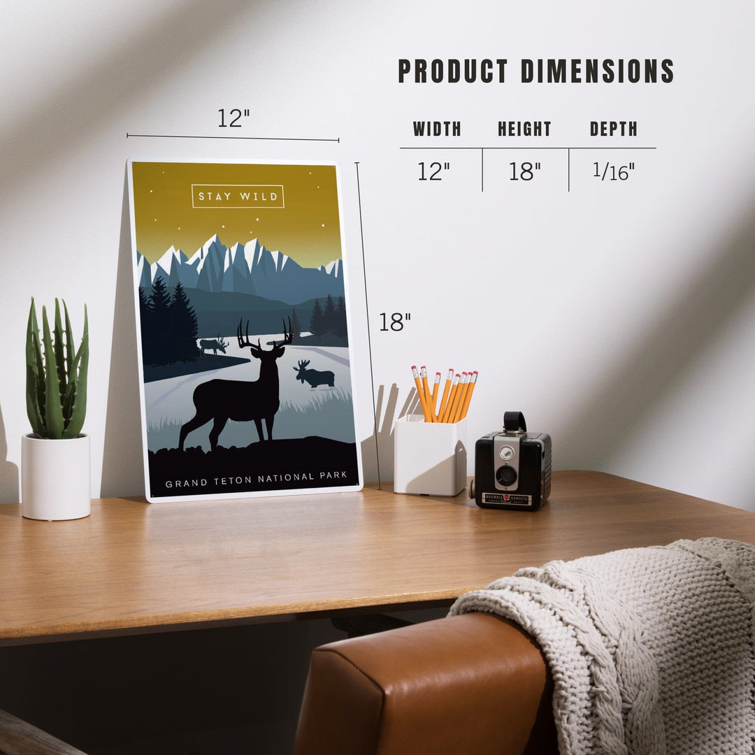 Grand Teton National Park, Wyoming, Animal Silhouettes, Yellow and Blue, Metal Signs Metal Lantern Press 