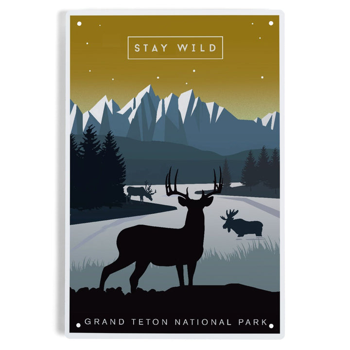 Grand Teton National Park, Wyoming, Animal Silhouettes, Yellow and Blue, Metal Signs Metal Lantern Press 