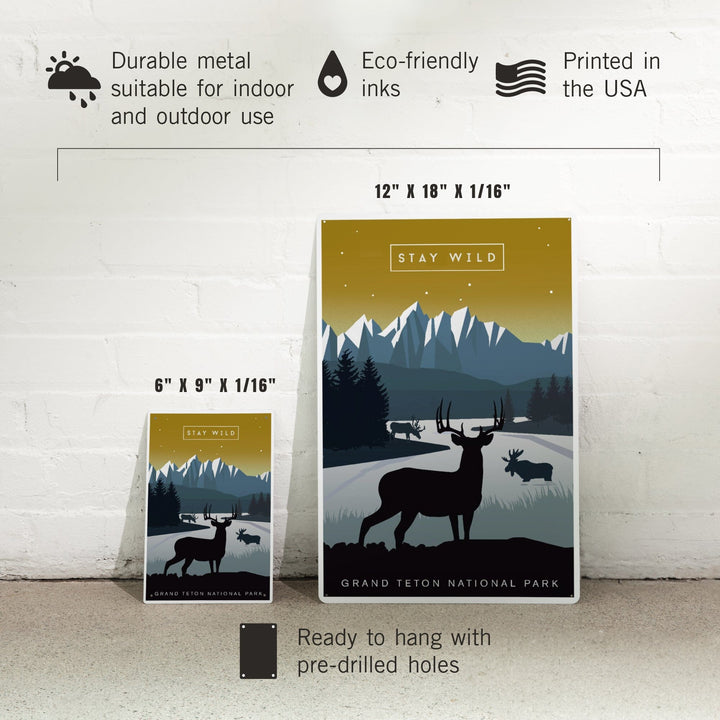 Grand Teton National Park, Wyoming, Animal Silhouettes, Yellow and Blue, Metal Signs Metal Lantern Press 