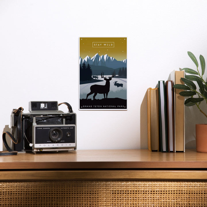 Grand Teton National Park, Wyoming, Animal Silhouettes, Yellow and Blue, Metal Signs Metal Lantern Press 