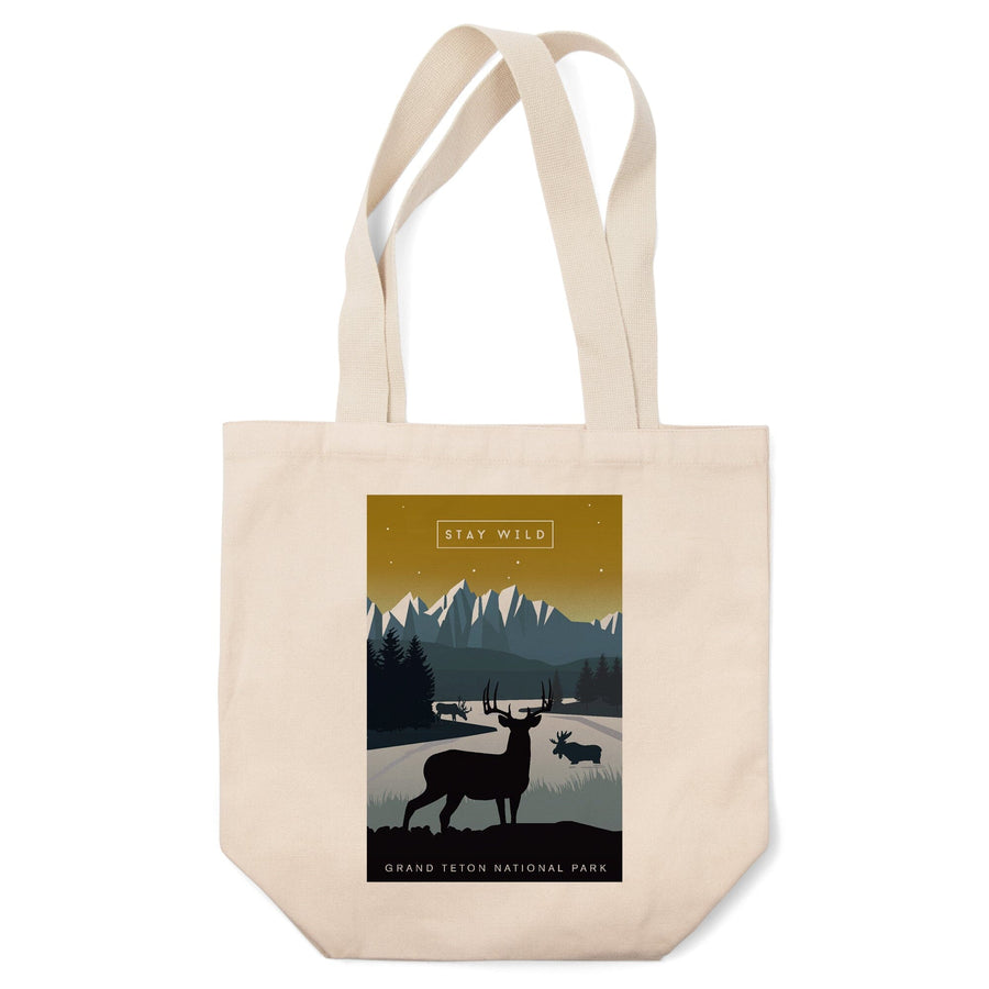 Grand Teton National Park, Wyoming, Animal Silhouettes, Yellow and Blue, Tote Bag Totes Lantern Press 