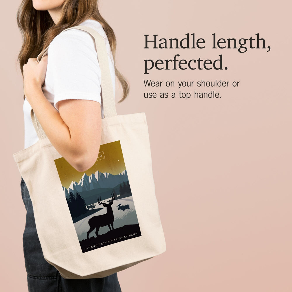 Grand Teton National Park, Wyoming, Animal Silhouettes, Yellow and Blue, Tote Bag Totes Lantern Press 