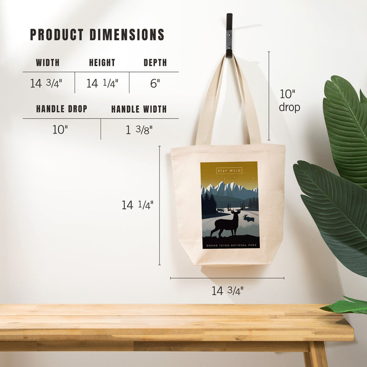 Grand Teton National Park, Wyoming, Animal Silhouettes, Yellow and Blue, Tote Bag Totes Lantern Press 