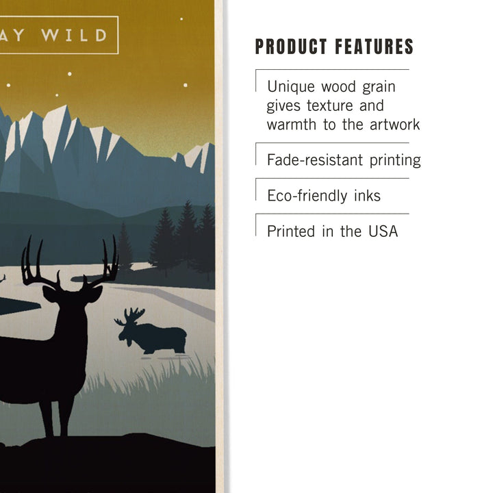 Grand Teton National Park, Wyoming, Animal Silhouettes, Yellow and Blue, Wood Signs and Postcards Wood Lantern Press 