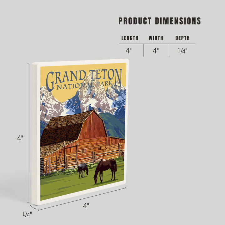 Grand Teton National Park, Wyoming, Barn and Mountains, Coasters Coasters Lantern Press 