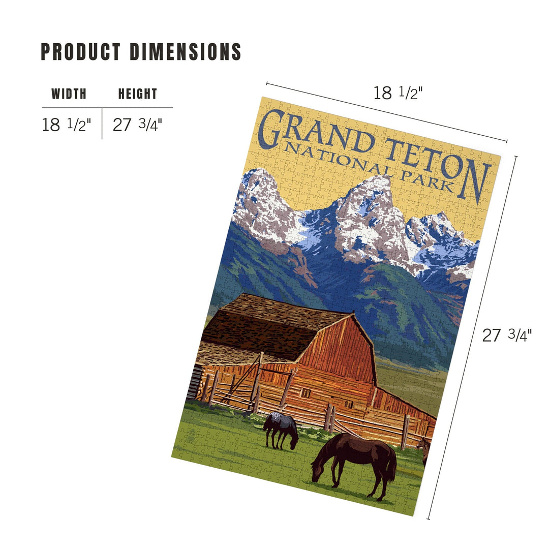 Grand Teton National Park, Wyoming, Barn and Mountains, Jigsaw Puzzle Puzzle Lantern Press 