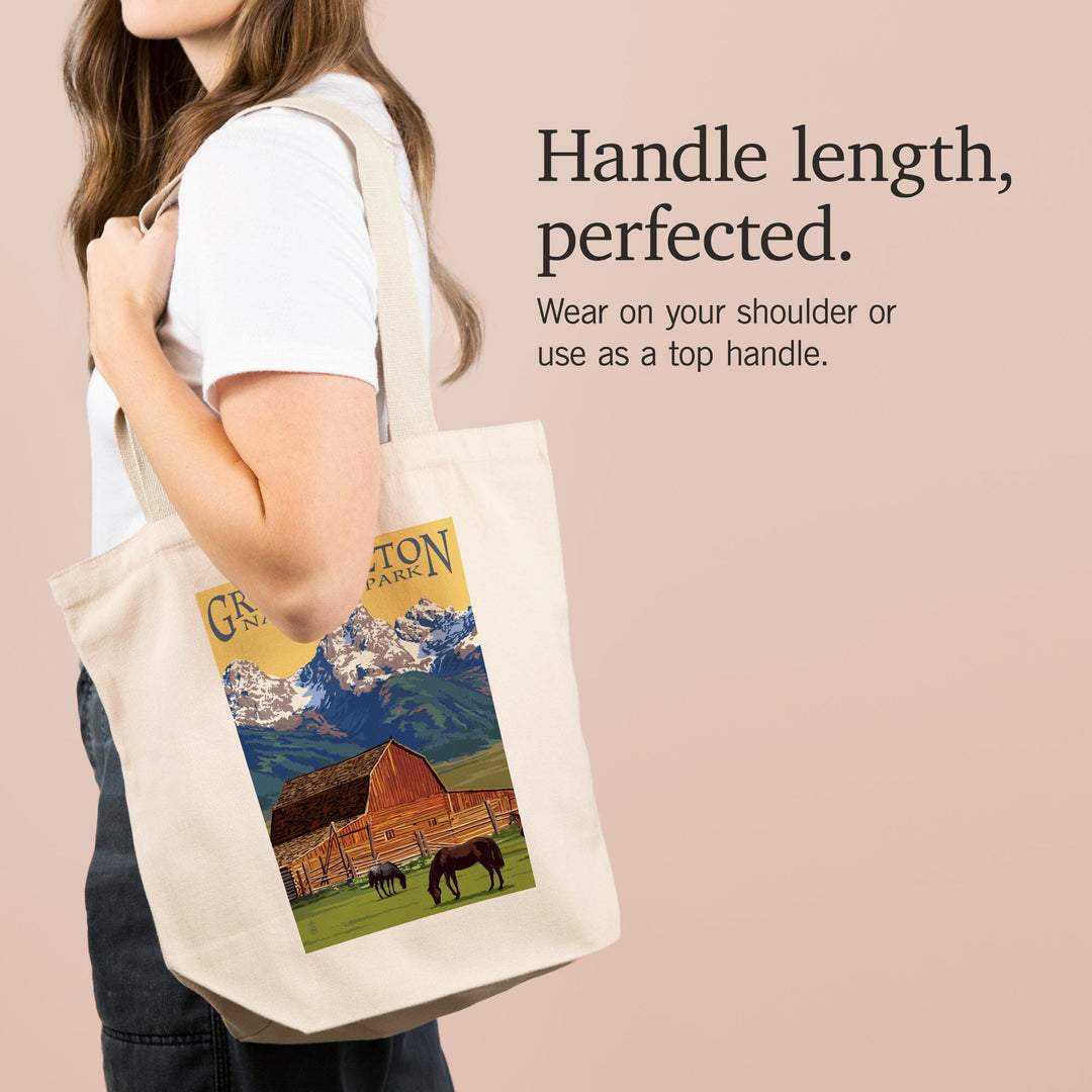 Grand Teton National Park, Wyoming, Barn and Mountains, Tote Bag Totes Lantern Press 