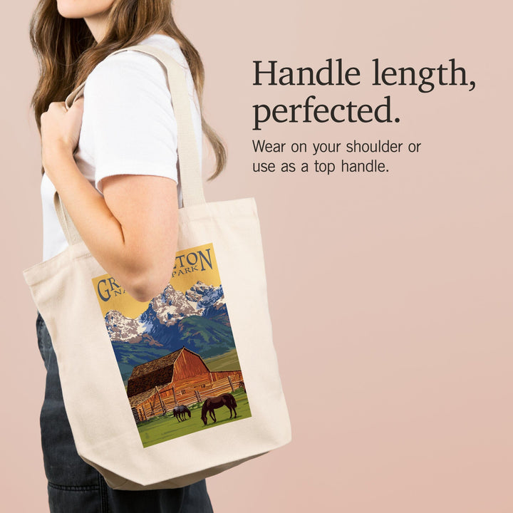 Grand Teton National Park, Wyoming, Barn and Mountains, Tote Bag Totes Lantern Press 