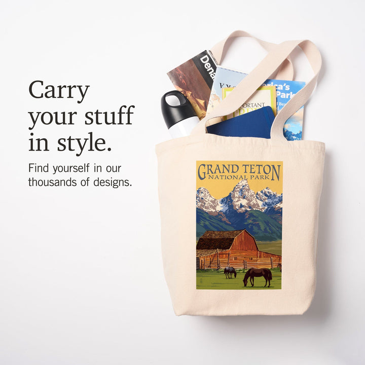 Grand Teton National Park, Wyoming, Barn and Mountains, Tote Bag Totes Lantern Press 
