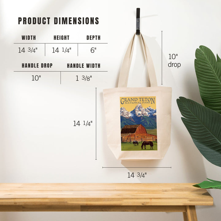 Grand Teton National Park, Wyoming, Barn and Mountains, Tote Bag Totes Lantern Press 