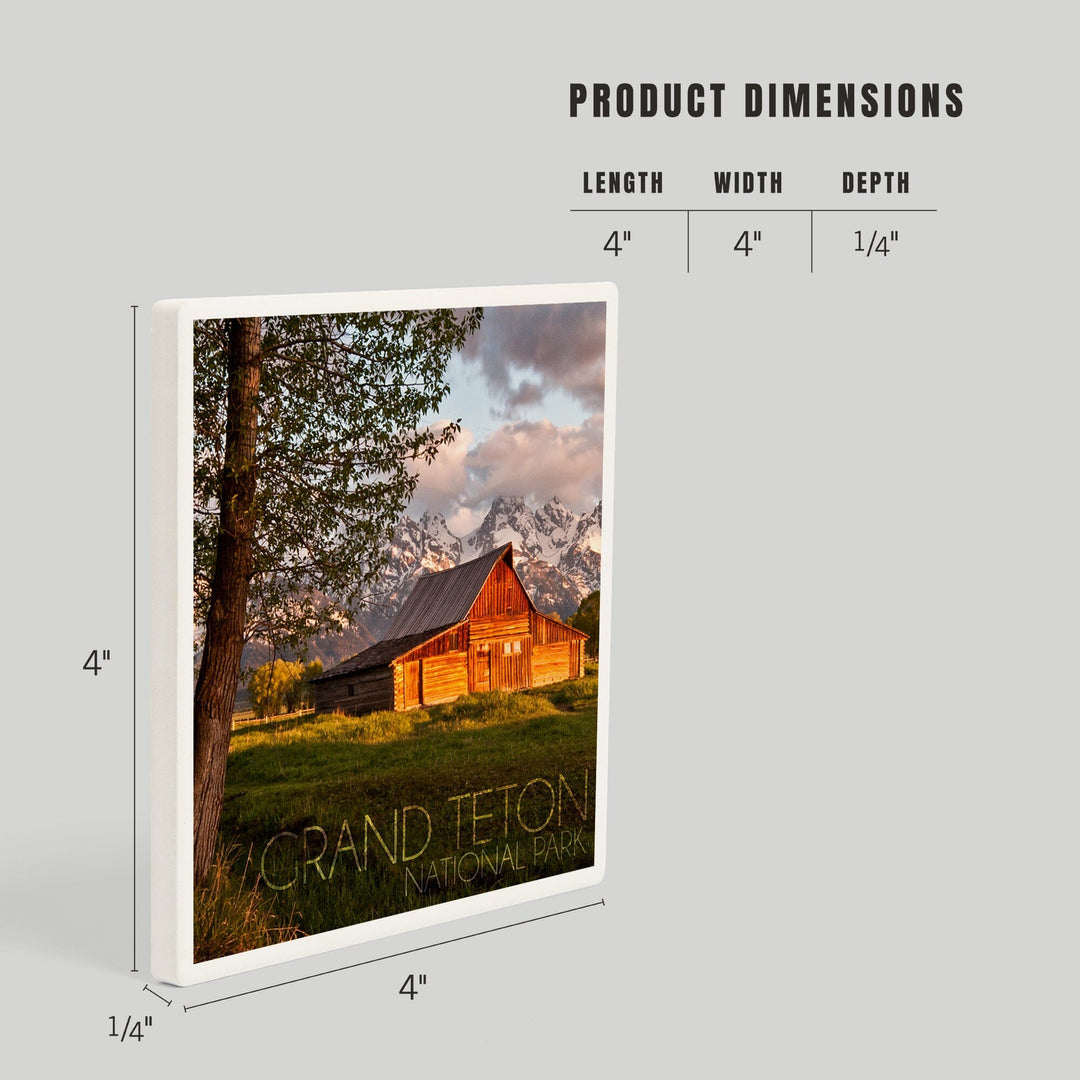 Grand Teton National Park, Wyoming, Barn and Tree, Coasters Coasters Lantern Press 