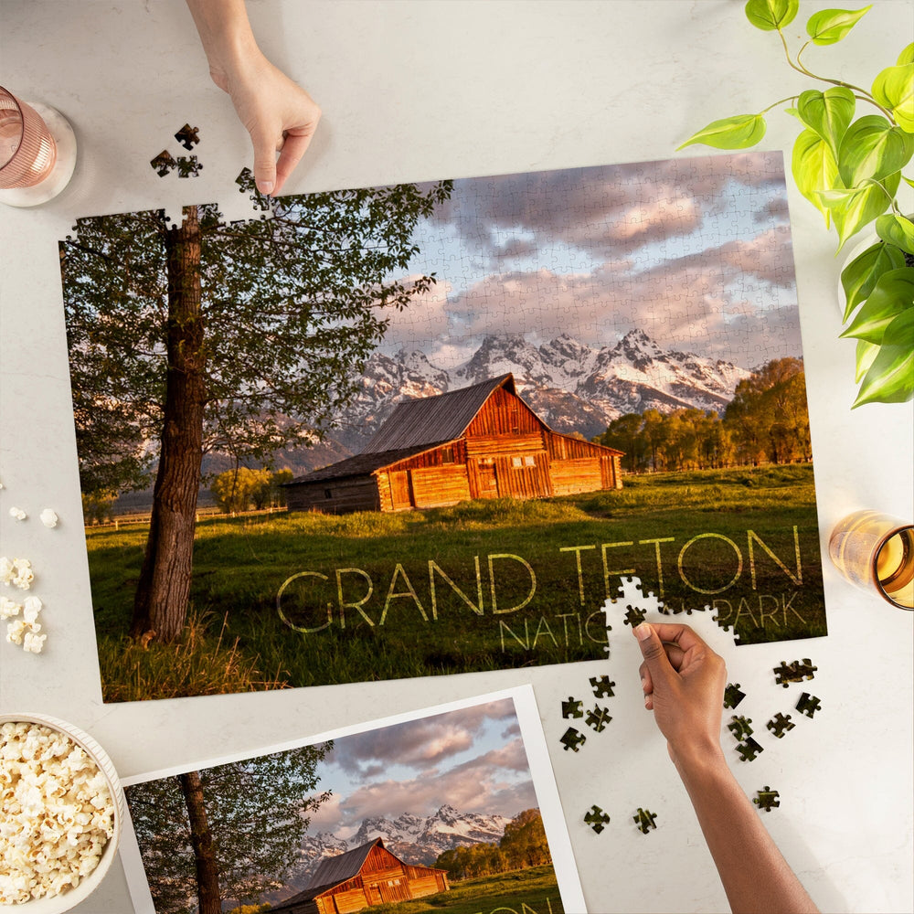 Grand Teton National Park, Wyoming, Barn and Tree, Jigsaw Puzzle Puzzle Lantern Press 