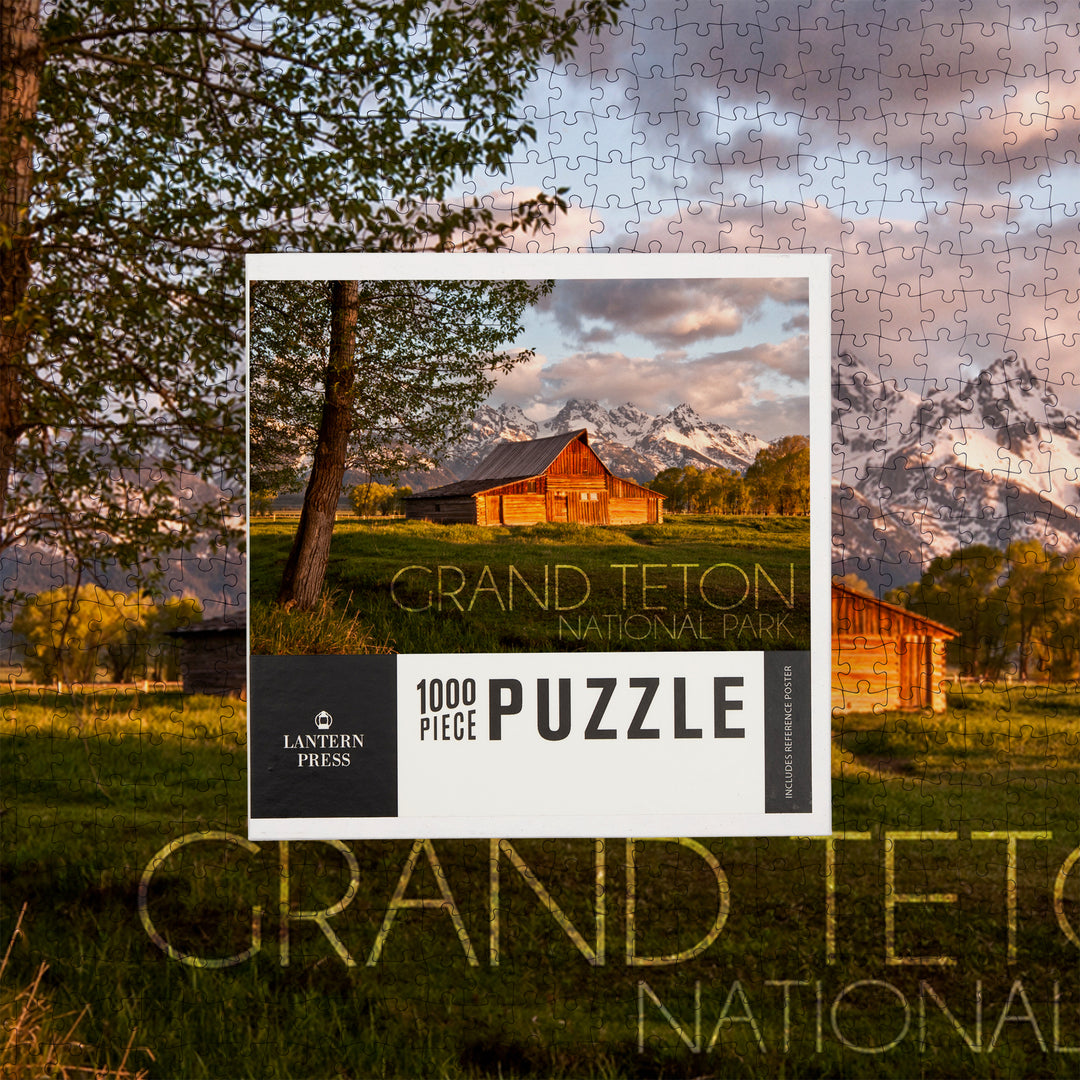 Grand Teton National Park, Wyoming, Barn and Tree, Jigsaw Puzzle Puzzle Lantern Press 