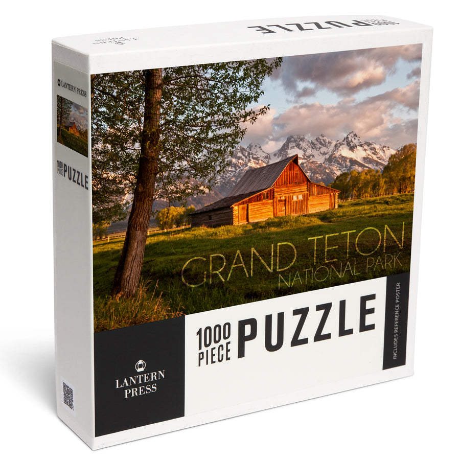 Grand Teton National Park, Wyoming, Barn and Tree, Jigsaw Puzzle Puzzle Lantern Press 
