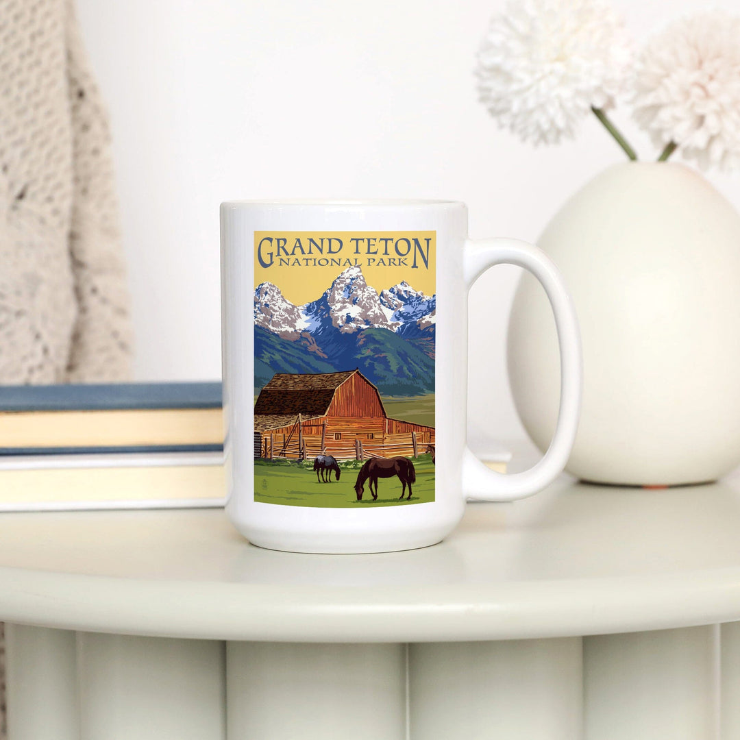 Grand Teton National Park, Wyoming, Barn & Mountains, Lantern Press Artwork, Ceramic Mug Mugs Lantern Press 