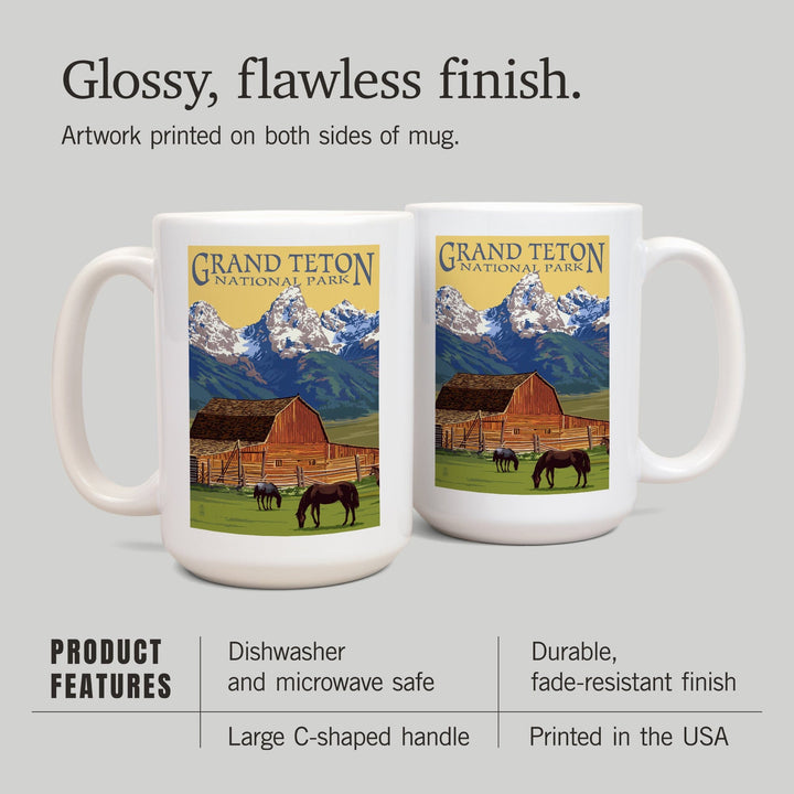 Grand Teton National Park, Wyoming, Barn & Mountains, Lantern Press Artwork, Ceramic Mug Mugs Lantern Press 