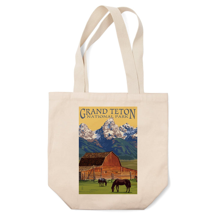 Grand Teton National Park, Wyoming, Barn & Mountains, Lantern Press Artwork, Tote Bag Totes Lantern Press 
