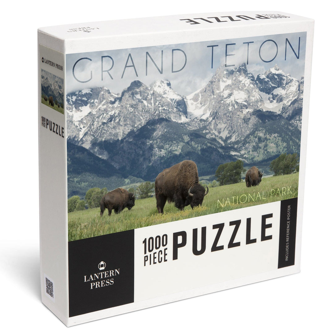 Grand Teton National Park, Wyoming, Buffalo and Mountain Scene, Jigsaw Puzzle Puzzle Lantern Press 