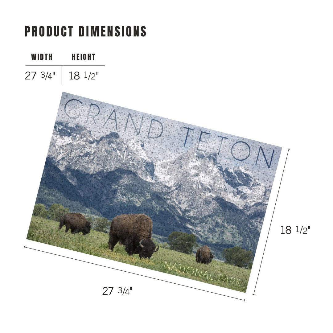 Grand Teton National Park, Wyoming, Buffalo and Mountain Scene, Jigsaw Puzzle Puzzle Lantern Press 