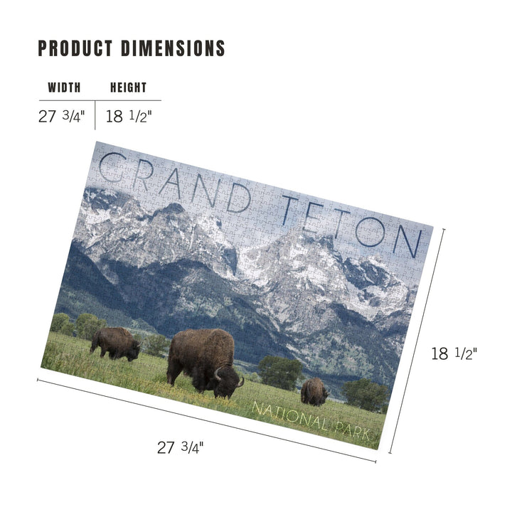 Grand Teton National Park, Wyoming, Buffalo and Mountain Scene, Jigsaw Puzzle Puzzle Lantern Press 