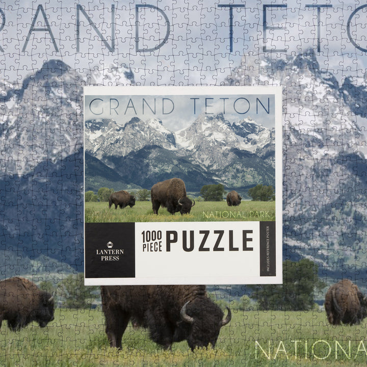 Grand Teton National Park, Wyoming, Buffalo and Mountain Scene, Jigsaw Puzzle Puzzle Lantern Press 