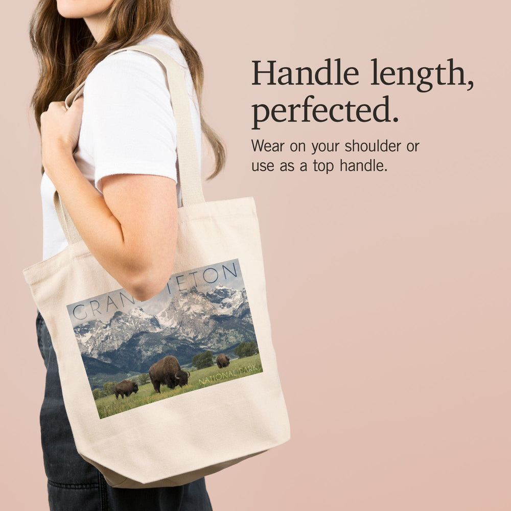 Grand Teton National Park, Wyoming, Buffalo and Mountain Scene, Tote Bag Totes Lantern Press 