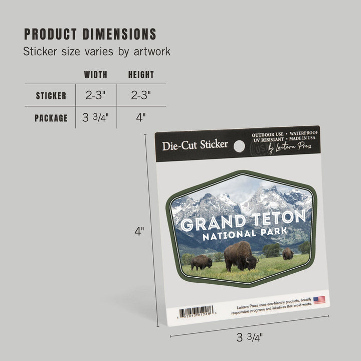 Grand Teton National Park, Wyoming, Buffalo & Mountain Scene, Contour, Lantern Press Photography, Vinyl Sticker - Lantern Press