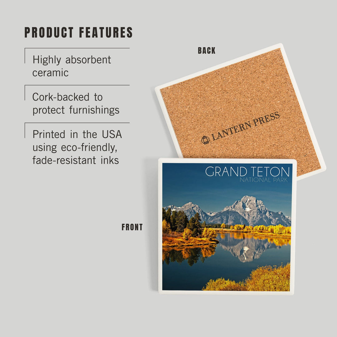 Grand Teton National Park, Wyoming, Fall Colors at Oxbow Bend, Coasters Coasters Lantern Press 