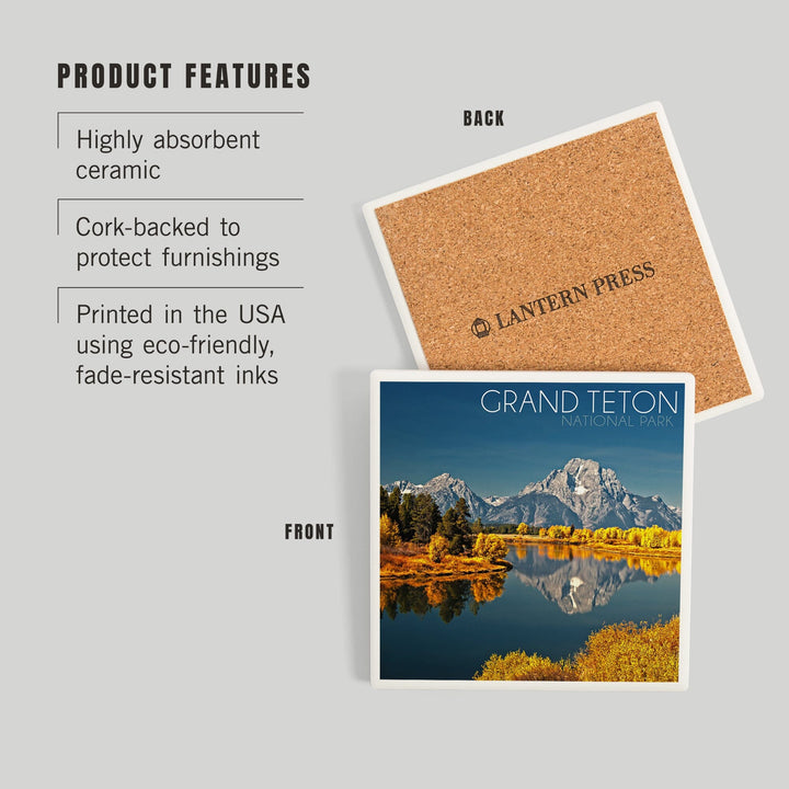 Grand Teton National Park, Wyoming, Fall Colors at Oxbow Bend, Coasters Coasters Lantern Press 