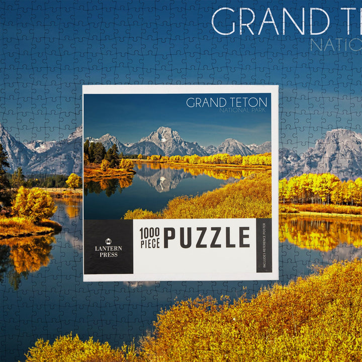 Grand Teton National Park, Wyoming, Fall Colors at Oxbow Bend, Jigsaw Puzzle Puzzle Lantern Press 