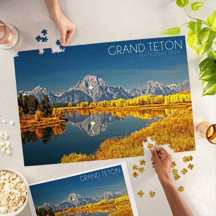 Grand Teton National Park, Wyoming, Fall Colors at Oxbow Bend, Jigsaw Puzzle Puzzle Lantern Press 