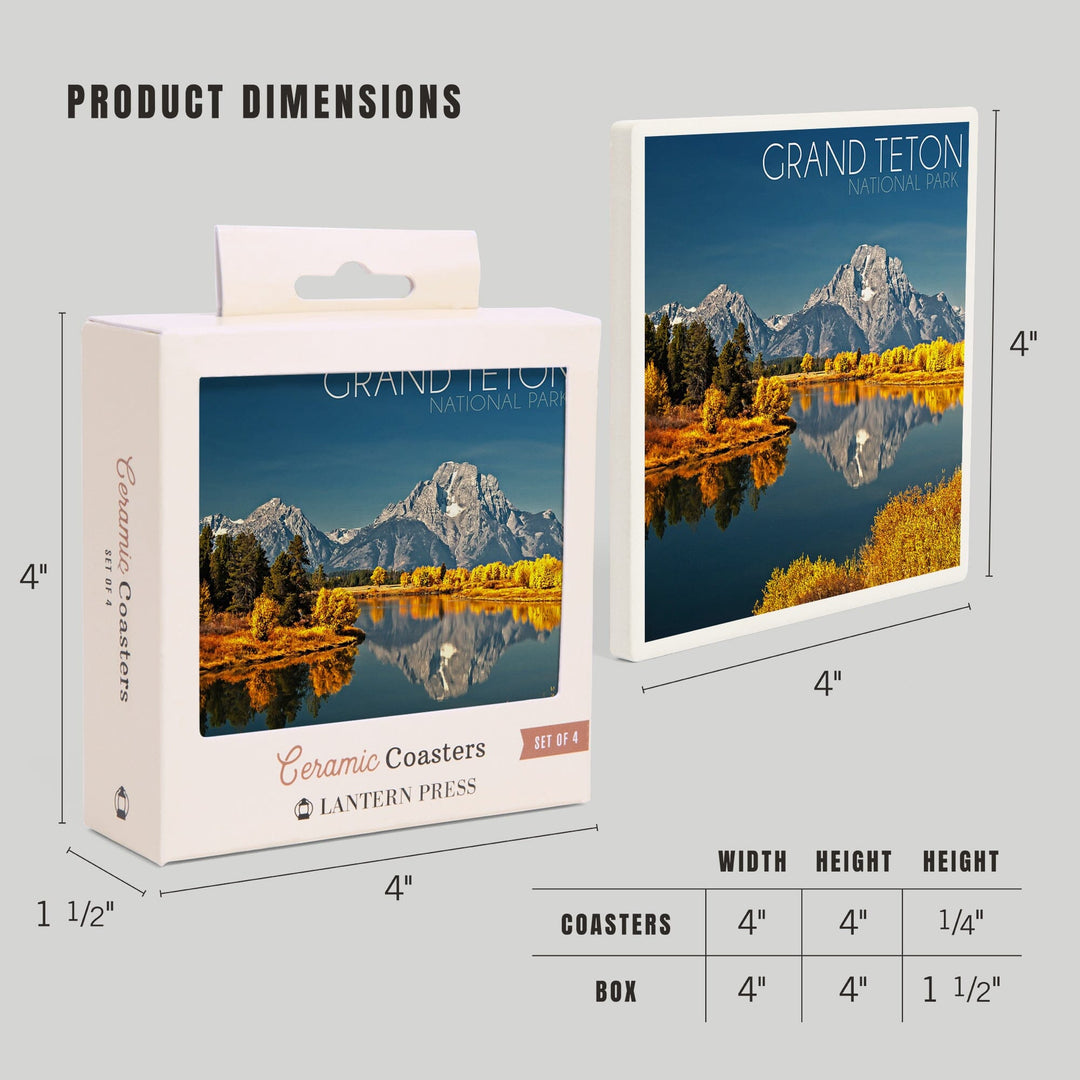 Grand Teton National Park, Wyoming, Fall Colors at Oxbow Bend, Lantern Press Photography, Coaster Set - Lantern Press