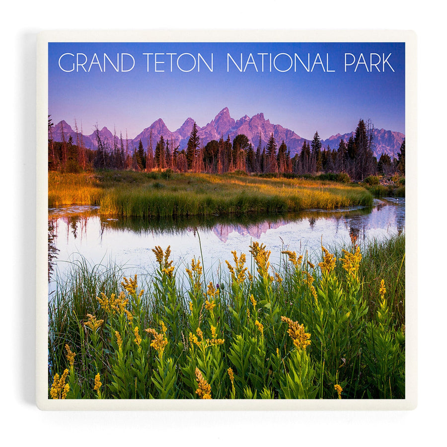 Grand Teton National Park, Wyoming, Flower Foreground, Coasters Coasters Lantern Press 