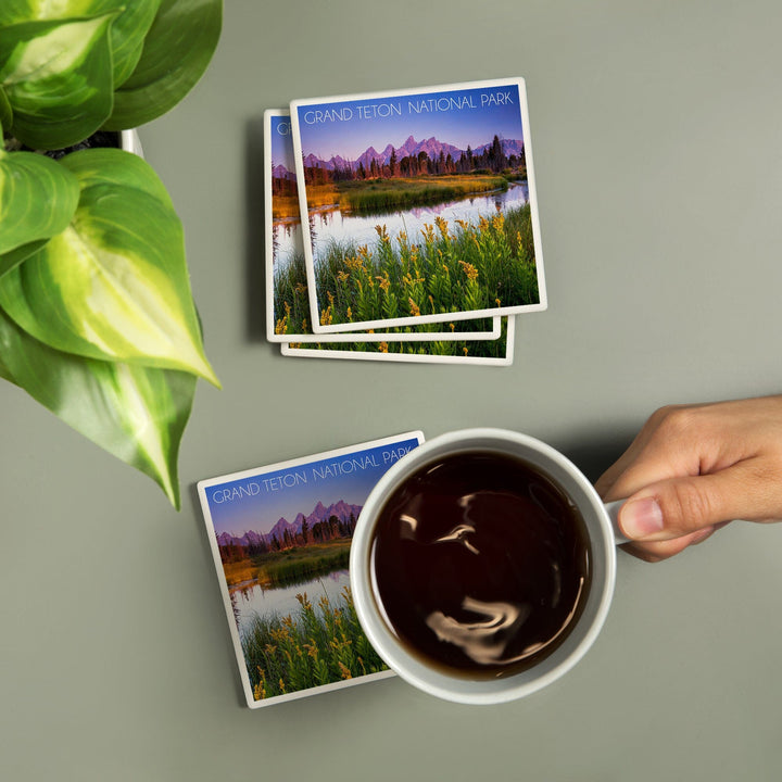 Grand Teton National Park, Wyoming, Flower Foreground, Coasters Coasters Lantern Press 