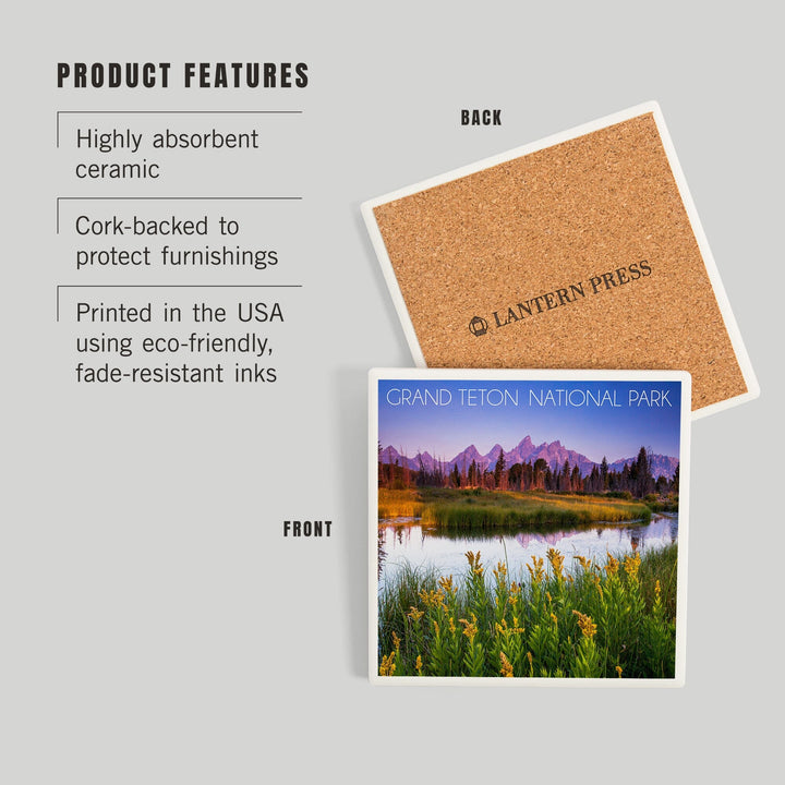 Grand Teton National Park, Wyoming, Flower Foreground, Coasters Coasters Lantern Press 