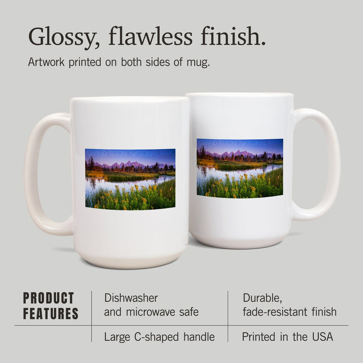Grand Teton National Park, Wyoming, Flower Foreground, Lantern Press Photography, Ceramic Mug Mugs Lantern Press 