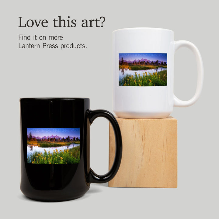 Grand Teton National Park, Wyoming, Flower Foreground, Lantern Press Photography, Ceramic Mug Mugs Lantern Press 