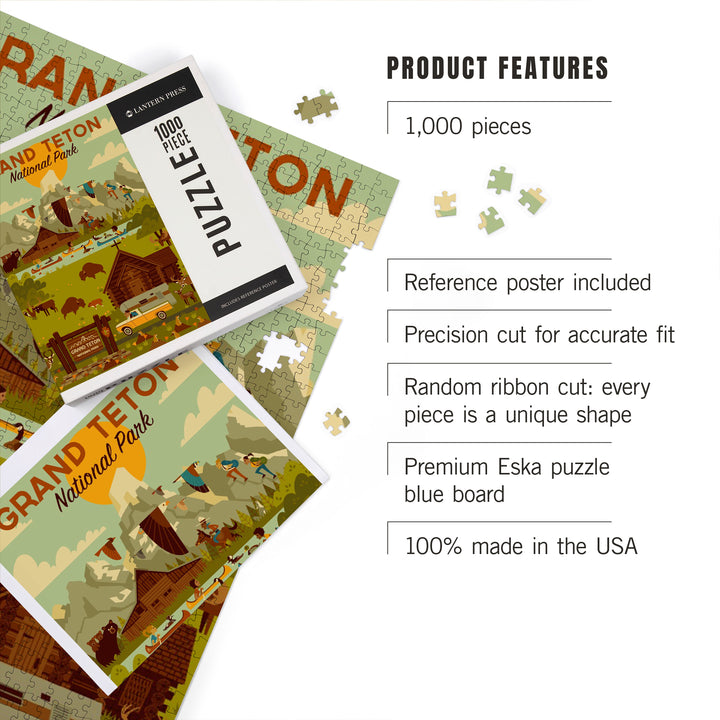 Grand Teton National Park, Wyoming, Geometric National Park Collection, Jigsaw Puzzle Puzzle Lantern Press 