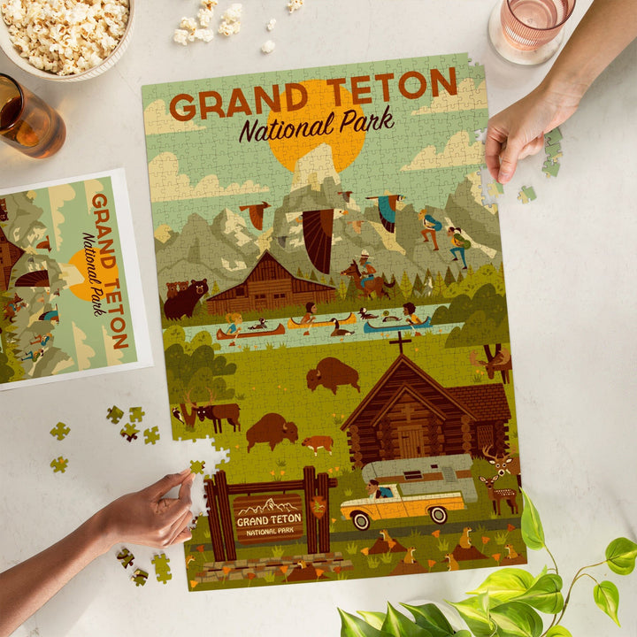 Grand Teton National Park, Wyoming, Geometric National Park Collection, Jigsaw Puzzle Puzzle Lantern Press 