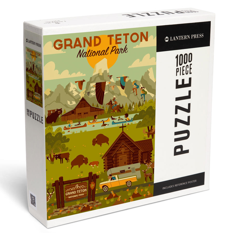 Grand Teton National Park, Wyoming, Geometric National Park Collection, Jigsaw Puzzle Puzzle Lantern Press 