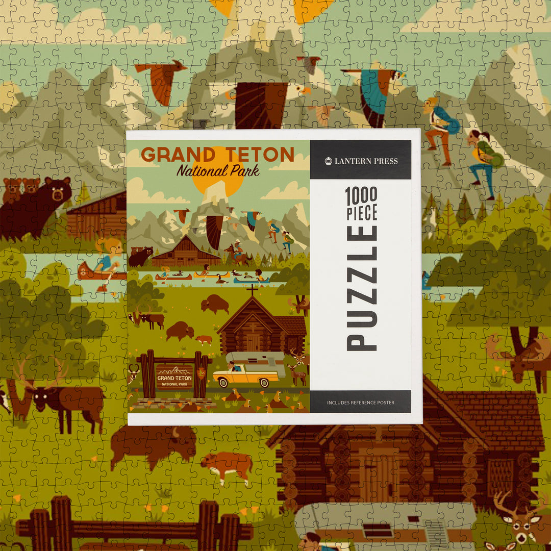 Grand Teton National Park, Wyoming, Geometric National Park Collection, Jigsaw Puzzle Puzzle Lantern Press 