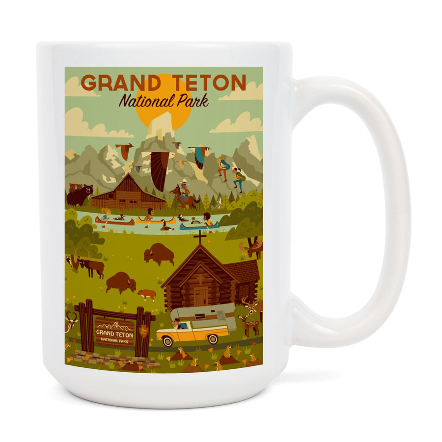 Grand Teton National Park, Wyoming, Geometric National Park Collection, Lantern Press Artwork, Ceramic Mug Mugs Lantern Press 