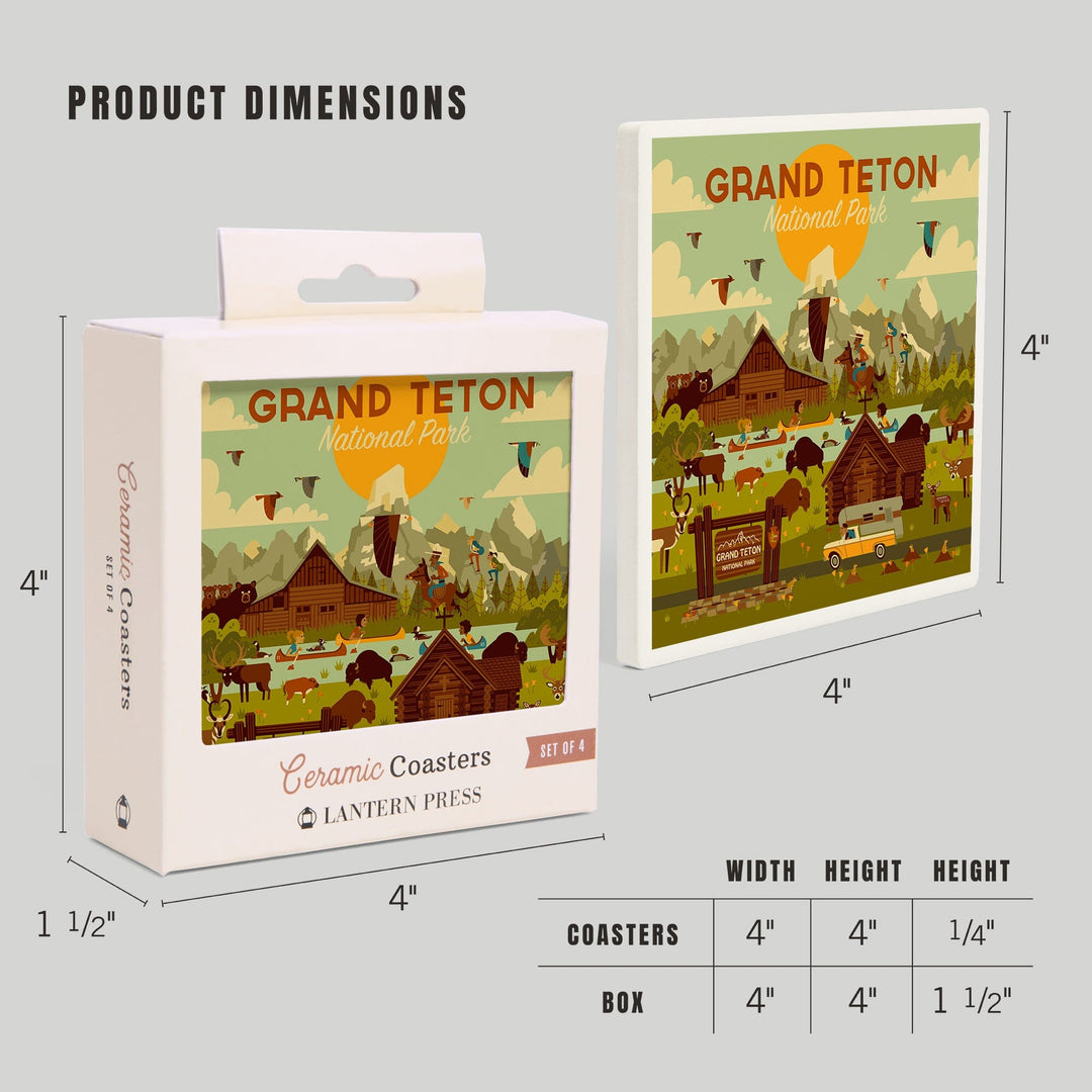 Grand Teton National Park, Wyoming, Geometric National Park Series, Coasters Coasters Lantern Press 