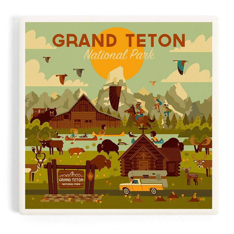 Grand Teton National Park, Wyoming, Geometric National Park Series, Coasters Coasters Lantern Press 