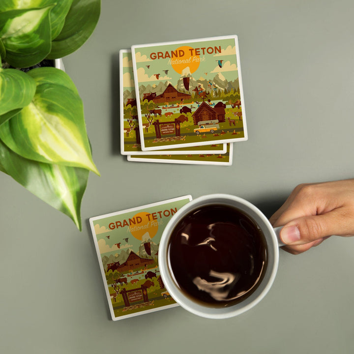Grand Teton National Park, Wyoming, Geometric National Park Series, Coasters Coasters Lantern Press 