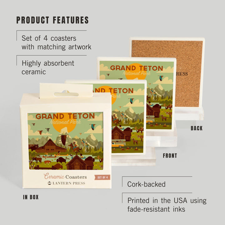 Grand Teton National Park, Wyoming, Geometric National Park Series, Coasters Coasters Lantern Press 