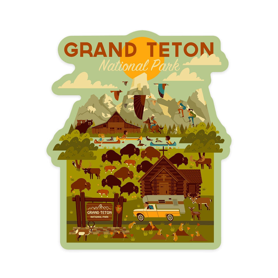 Grand Teton National Park, Wyoming, Geometric National Park Series, Contour, Lantern Press Artwork, Vinyl Sticker Sticker Lantern Press 