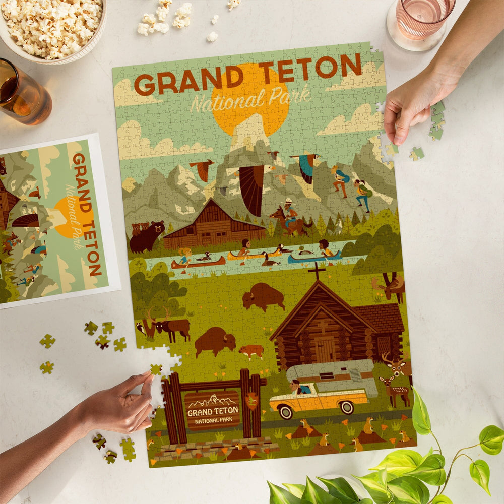 Grand Teton National Park, Wyoming, Geometric National Park Series, Jigsaw Puzzle Puzzle Lantern Press 