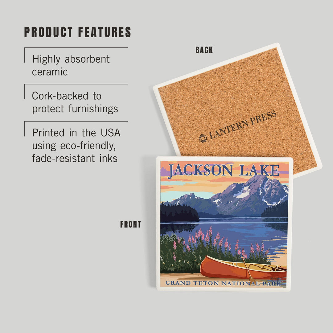 Grand Teton National Park, Wyoming, Jackson Lake, Coasters Coasters Lantern Press 