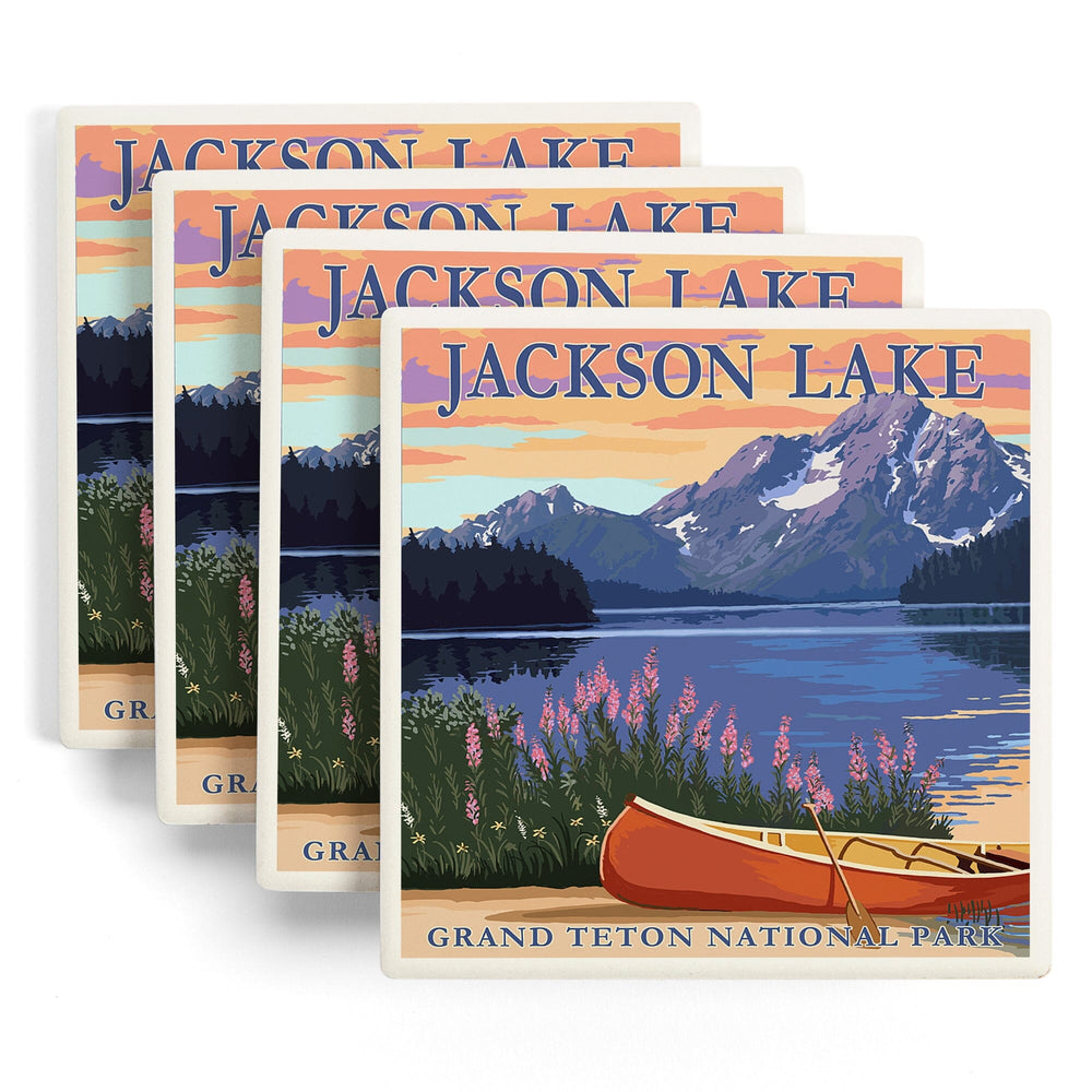Grand Teton National Park, Wyoming, Jackson Lake, Coasters Coasters Lantern Press 